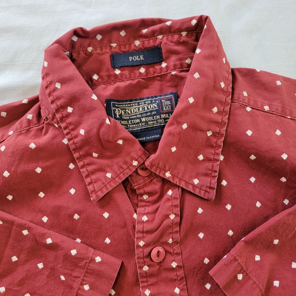 Pendleton Button-Down Mens M Polk Red Geometric Short Sleeve EUC